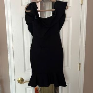 Black off shoulder ruffled body con dress perfect condition